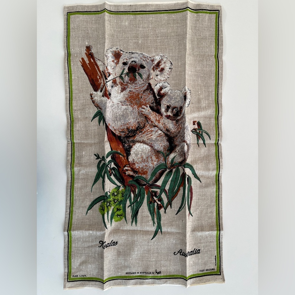 LINEN Tea Towel Cute Koala Bear Design Australia Souvenir Unused New Condition
